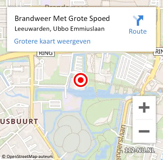 Locatie op kaart van de 112 melding: Brandweer Met Grote Spoed Naar Leeuwarden, Ubbo Emmiuslaan op 16 april 2022 03:46