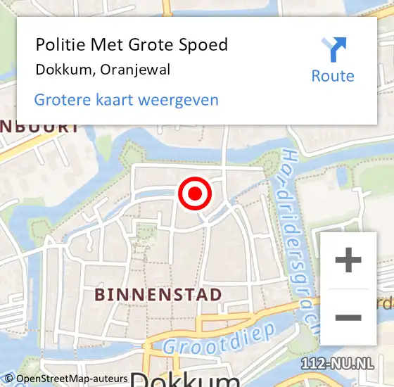 Locatie op kaart van de 112 melding: Politie Met Grote Spoed Naar Dokkum, Oranjewal op 16 april 2022 05:15
