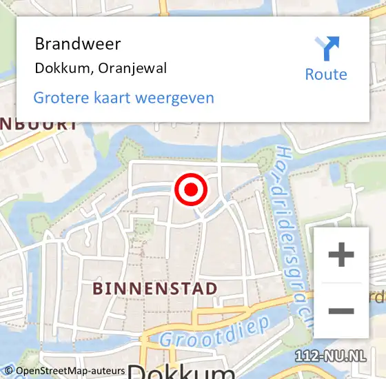 Locatie op kaart van de 112 melding: Brandweer Dokkum, Oranjewal op 16 april 2022 05:18