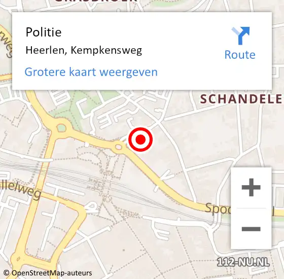 Locatie op kaart van de 112 melding: Politie Heerlen, Kempkensweg op 16 april 2022 05:18