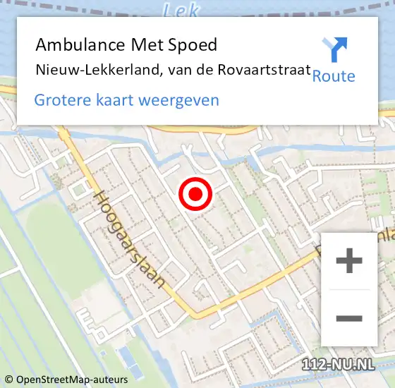 Locatie op kaart van de 112 melding: Ambulance Met Spoed Naar Nieuw-Lekkerland, van de Rovaartstraat op 16 april 2022 06:42