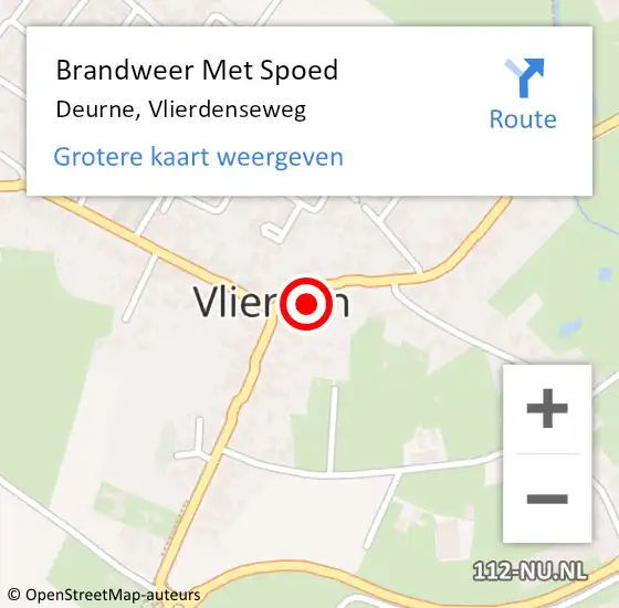 Locatie op kaart van de 112 melding: Brandweer Met Spoed Naar Deurne, Vlierdenseweg op 16 april 2022 07:36