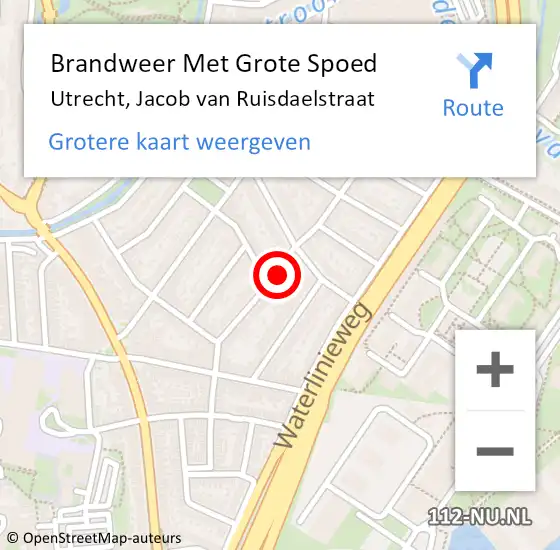 Locatie op kaart van de 112 melding: Brandweer Met Grote Spoed Naar Utrecht, Jacob van Ruisdaelstraat op 16 april 2022 07:43