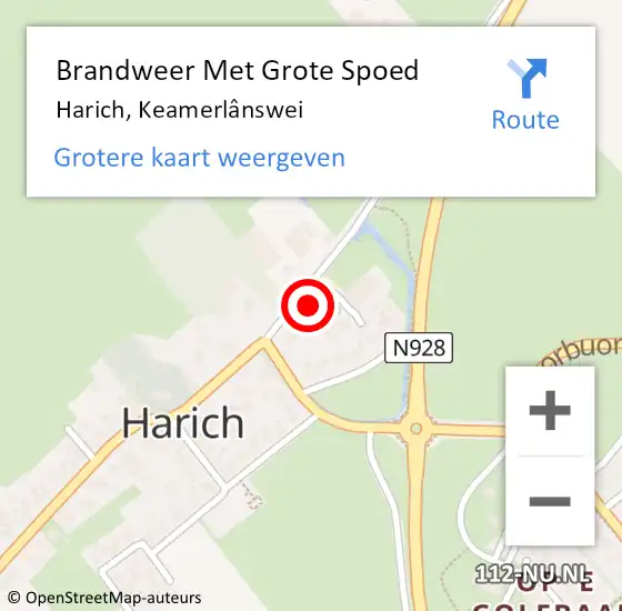 Locatie op kaart van de 112 melding: Brandweer Met Grote Spoed Naar Harich, Keamerlânswei op 16 april 2022 08:32