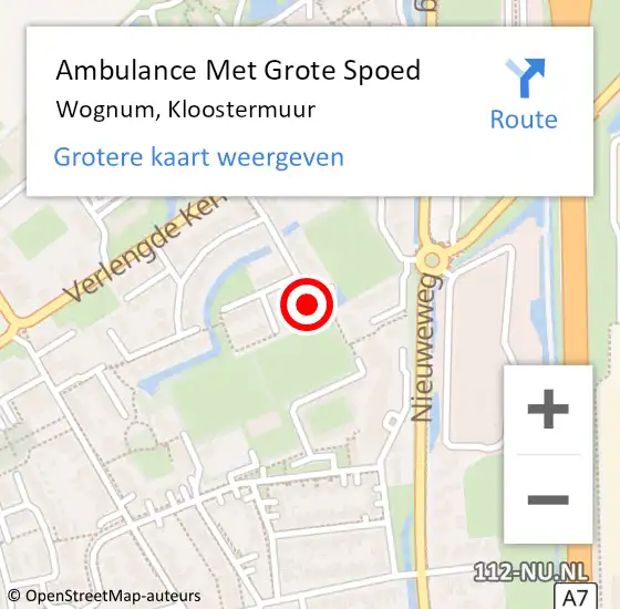 Locatie op kaart van de 112 melding: Ambulance Met Grote Spoed Naar Wognum, Kloostermuur op 16 april 2022 08:52