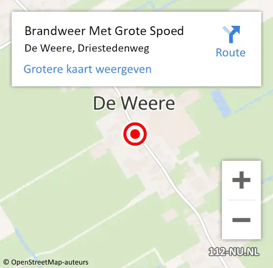 Locatie op kaart van de 112 melding: Brandweer Met Grote Spoed Naar De Weere, Driestedenweg op 16 april 2022 08:53