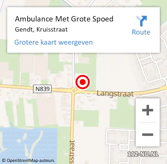 Locatie op kaart van de 112 melding: Ambulance Met Grote Spoed Naar Gendt, Kruisstraat op 16 april 2022 08:54