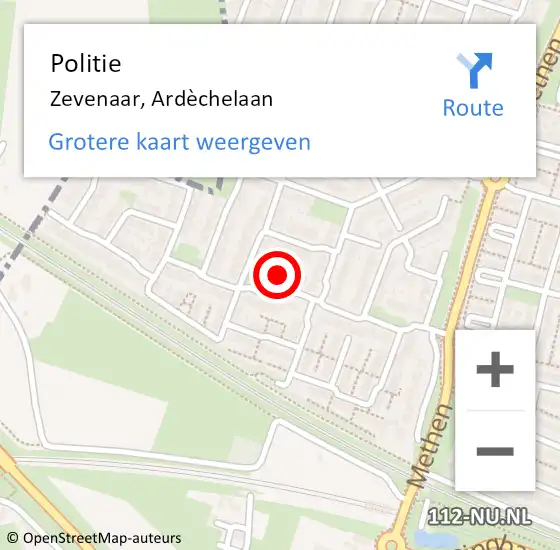 Locatie op kaart van de 112 melding: Politie Zevenaar, Ardèchelaan op 16 april 2022 08:55