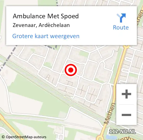 Locatie op kaart van de 112 melding: Ambulance Met Spoed Naar Zevenaar, Ardèchelaan op 16 april 2022 08:59