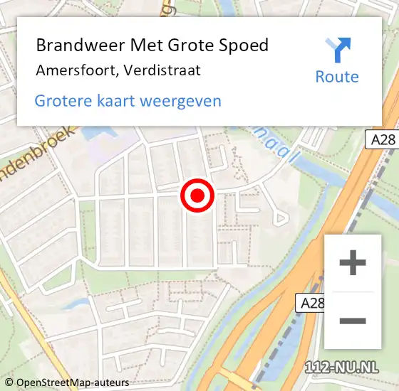 Locatie op kaart van de 112 melding: Brandweer Met Grote Spoed Naar Amersfoort, Verdistraat op 16 april 2022 09:44