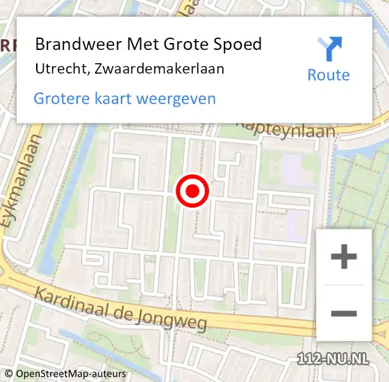 Locatie op kaart van de 112 melding: Brandweer Met Grote Spoed Naar Utrecht, Zwaardemakerlaan op 16 april 2022 09:48