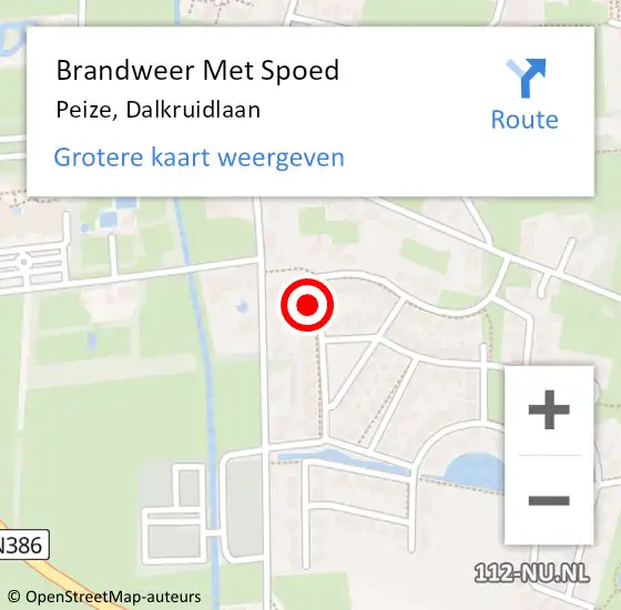 Locatie op kaart van de 112 melding: Brandweer Met Spoed Naar Peize, Dalkruidlaan op 16 april 2022 10:01