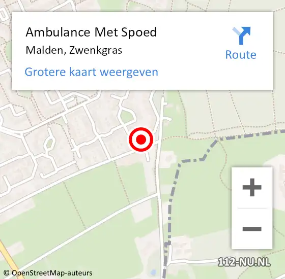 Locatie op kaart van de 112 melding: Ambulance Met Spoed Naar Malden, Zwenkgras op 16 april 2022 10:04