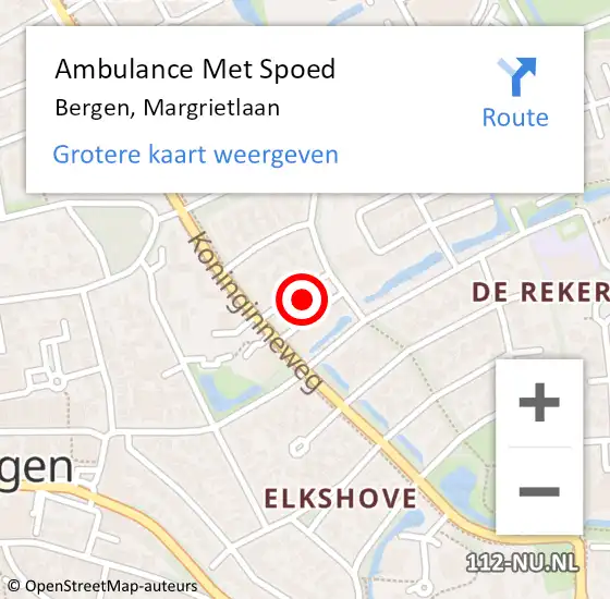 Locatie op kaart van de 112 melding: Ambulance Met Spoed Naar Bergen, Margrietlaan op 16 april 2022 10:15