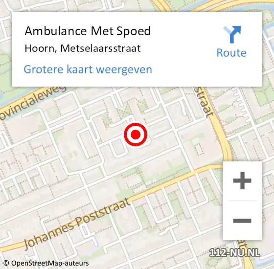 Locatie op kaart van de 112 melding: Ambulance Met Spoed Naar Hoorn, Metselaarsstraat op 16 april 2022 10:24