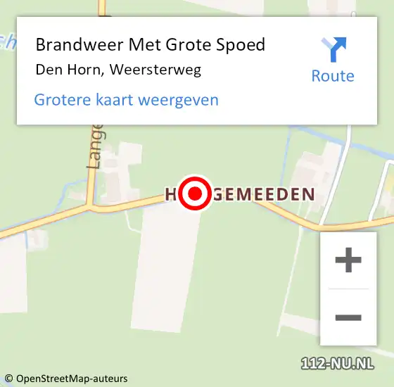 Locatie op kaart van de 112 melding: Brandweer Met Grote Spoed Naar Den Horn, Weersterweg op 14 juli 2014 15:56