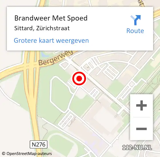 Locatie op kaart van de 112 melding: Brandweer Met Spoed Naar Sittard, Zürichstraat op 16 april 2022 10:56