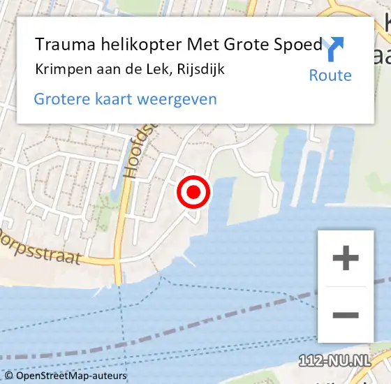 Locatie op kaart van de 112 melding: Trauma helikopter Met Grote Spoed Naar Krimpen aan de Lek, Rijsdijk op 16 april 2022 11:23