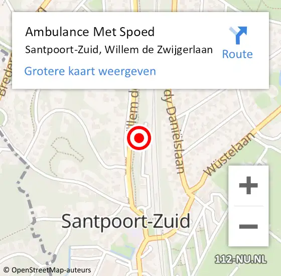 Locatie op kaart van de 112 melding: Ambulance Met Spoed Naar Santpoort-Zuid, Willem de Zwijgerlaan op 16 april 2022 11:42