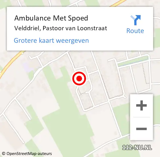 Locatie op kaart van de 112 melding: Ambulance Met Spoed Naar Velddriel, Pastoor van Loonstraat op 16 april 2022 11:56