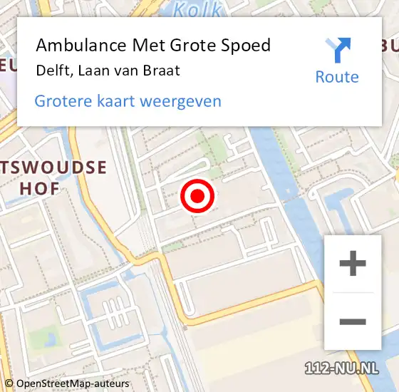 Locatie op kaart van de 112 melding: Ambulance Met Grote Spoed Naar Delft, Laan van Braat op 16 april 2022 12:03