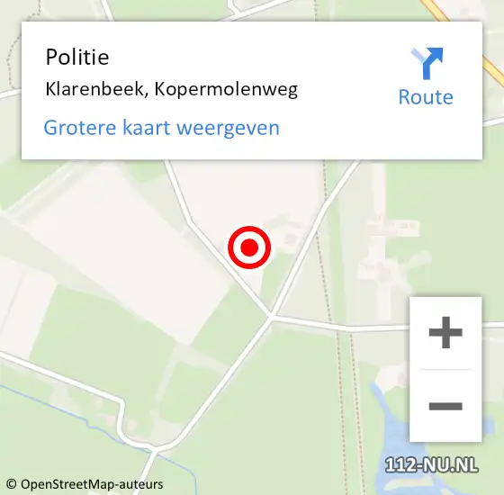 Locatie op kaart van de 112 melding: Politie Klarenbeek, Kopermolenweg op 16 april 2022 12:22