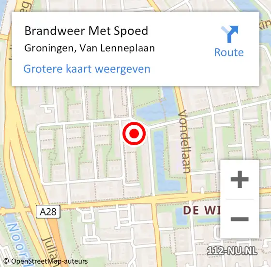 Locatie op kaart van de 112 melding: Brandweer Met Spoed Naar Groningen, Van Lenneplaan op 16 april 2022 12:37