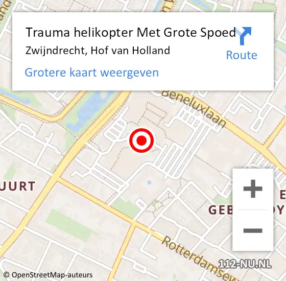 Locatie op kaart van de 112 melding: Trauma helikopter Met Grote Spoed Naar Zwijndrecht, Hof van Holland op 16 april 2022 13:28