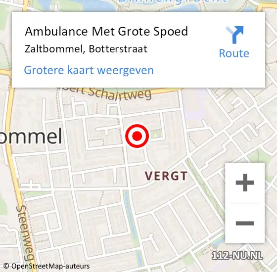 Locatie op kaart van de 112 melding: Ambulance Met Grote Spoed Naar Zaltbommel, Botterstraat op 16 april 2022 13:36