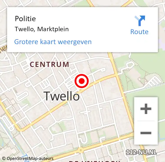 Locatie op kaart van de 112 melding: Politie Twello, Marktplein op 16 april 2022 13:53