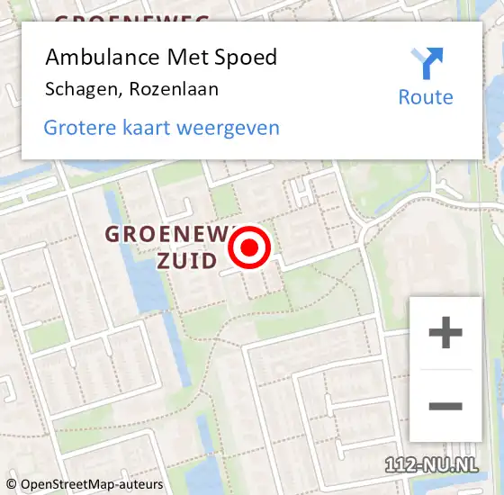 Locatie op kaart van de 112 melding: Ambulance Met Spoed Naar Schagen, Rozenlaan op 16 april 2022 14:23
