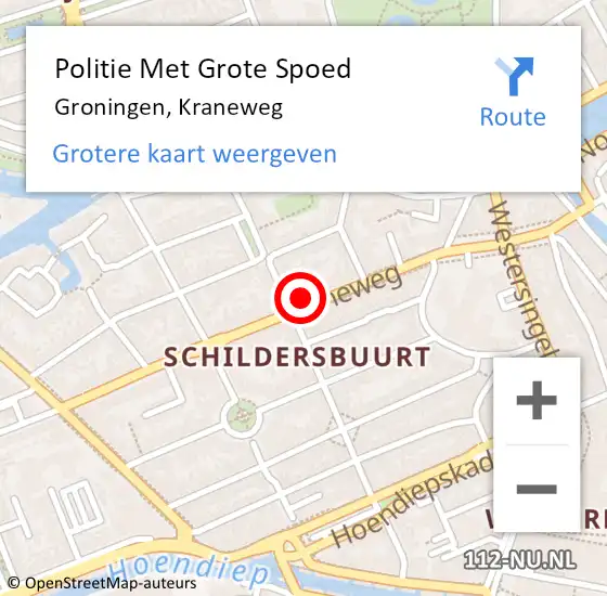 Locatie op kaart van de 112 melding: Politie Met Grote Spoed Naar Groningen, Kraneweg op 16 april 2022 14:24