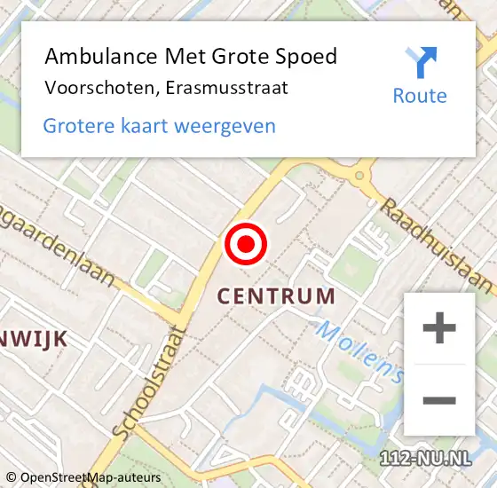 Locatie op kaart van de 112 melding: Ambulance Met Grote Spoed Naar Voorschoten, Erasmusstraat op 16 april 2022 14:26