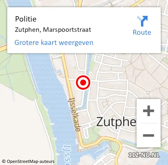 Locatie op kaart van de 112 melding: Politie Zutphen, Marspoortstraat op 16 april 2022 14:48