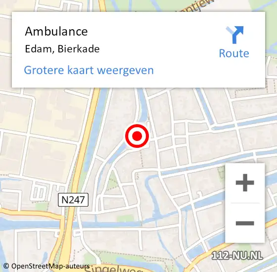 Locatie op kaart van de 112 melding: Ambulance Edam, Bierkade op 16 april 2022 14:57