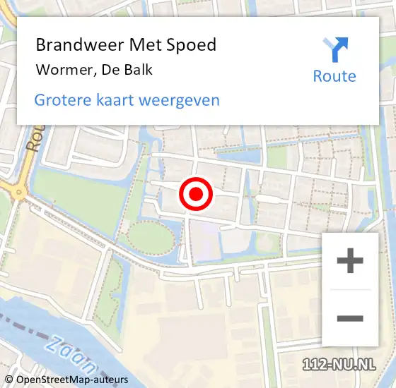 Locatie op kaart van de 112 melding: Brandweer Met Spoed Naar Wormer, De Balk op 16 april 2022 14:58