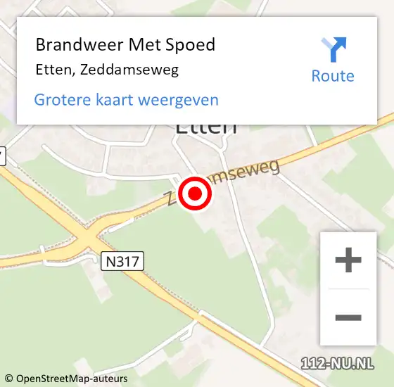 Locatie op kaart van de 112 melding: Brandweer Met Spoed Naar Etten, Zeddamseweg op 16 april 2022 15:00
