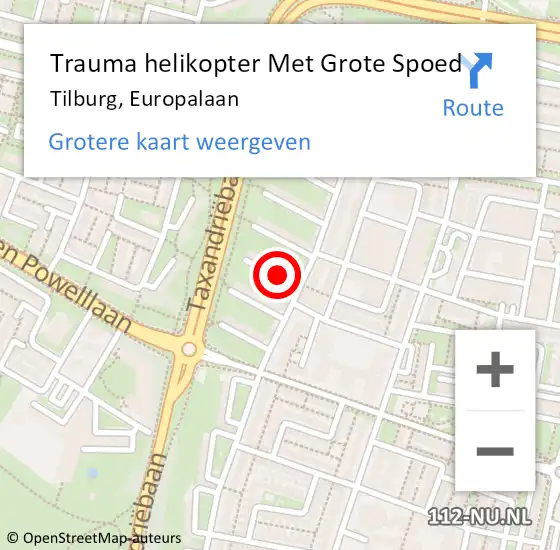 Locatie op kaart van de 112 melding: Trauma helikopter Met Grote Spoed Naar Tilburg, Europalaan op 16 april 2022 15:16