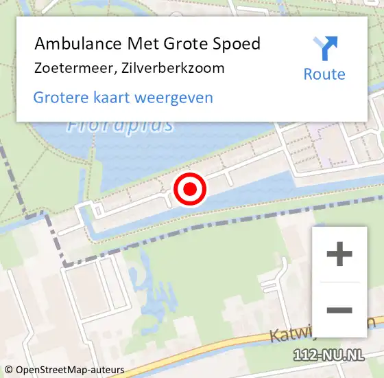 Locatie op kaart van de 112 melding: Ambulance Met Grote Spoed Naar Zoetermeer, Zilverberkzoom op 16 april 2022 15:25