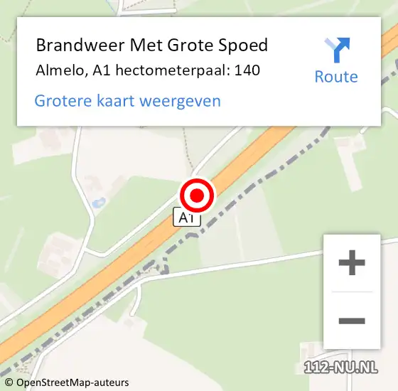 Locatie op kaart van de 112 melding: Brandweer Met Grote Spoed Naar Almelo, A1 hectometerpaal: 140 op 16 april 2022 15:33