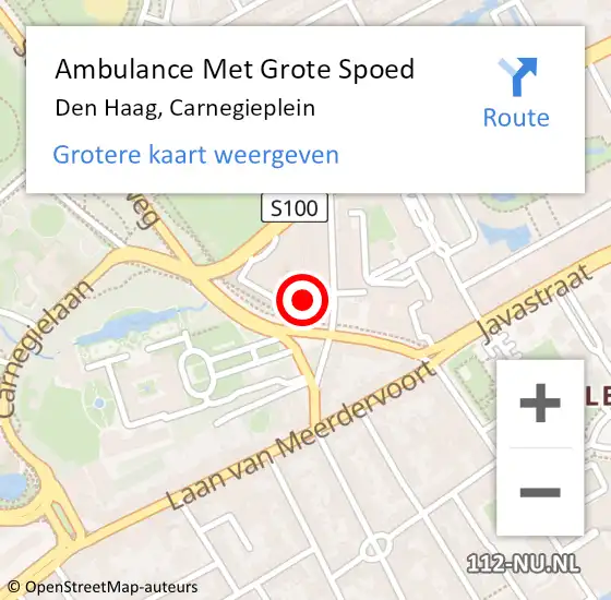 Locatie op kaart van de 112 melding: Ambulance Met Grote Spoed Naar Den Haag, Carnegieplein op 16 april 2022 15:34