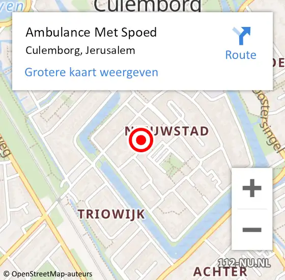 Locatie op kaart van de 112 melding: Ambulance Met Spoed Naar Culemborg, Jerusalem op 16 april 2022 15:56