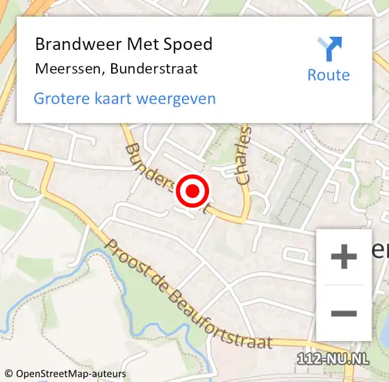 Locatie op kaart van de 112 melding: Brandweer Met Spoed Naar Meerssen, Bunderstraat op 16 april 2022 16:09