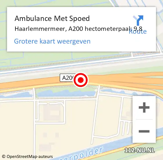 Locatie op kaart van de 112 melding: Ambulance Met Spoed Naar Haarlemmermeer, A200 hectometerpaal: 9,8 op 16 april 2022 16:44