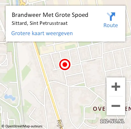 Locatie op kaart van de 112 melding: Brandweer Met Grote Spoed Naar Sittard, Sint Petrusstraat op 16 april 2022 16:49