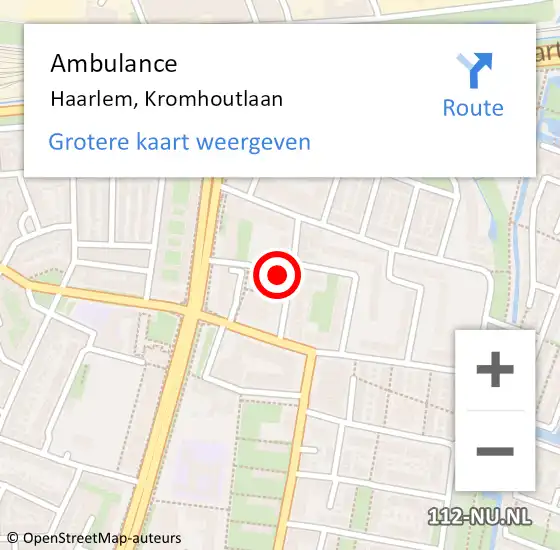 Locatie op kaart van de 112 melding: Ambulance Haarlem, Kromhoutlaan op 16 april 2022 16:53