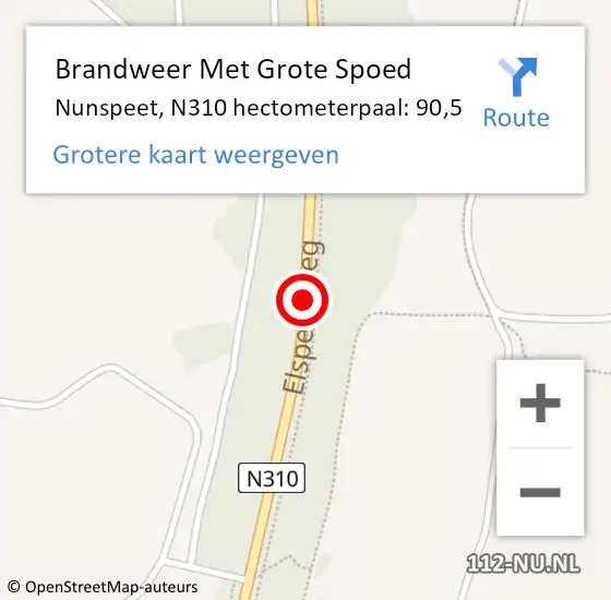 Locatie op kaart van de 112 melding: Brandweer Met Grote Spoed Naar Nunspeet, N310 hectometerpaal: 90,5 op 16 april 2022 17:01