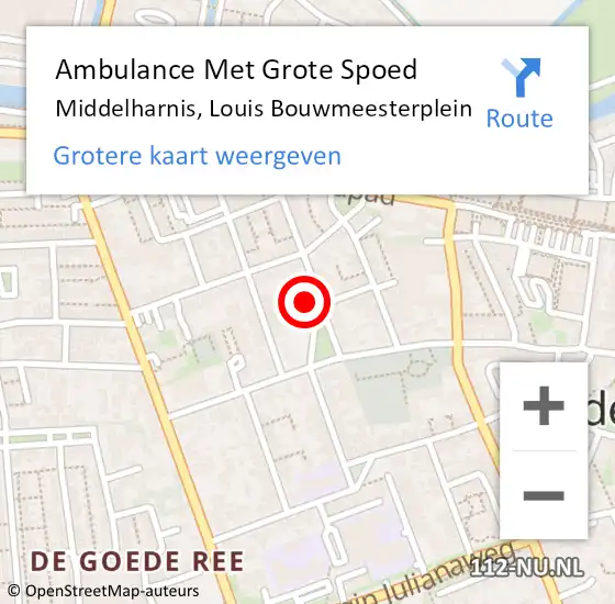 Locatie op kaart van de 112 melding: Ambulance Met Grote Spoed Naar Middelharnis, Louis Bouwmeesterplein op 16 april 2022 17:12