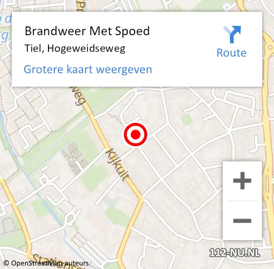 Locatie op kaart van de 112 melding: Brandweer Met Spoed Naar Tiel, Hogeweidseweg op 16 april 2022 17:35