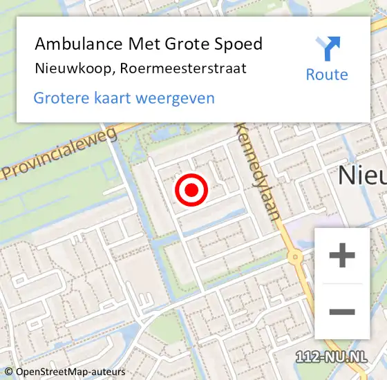 Locatie op kaart van de 112 melding: Ambulance Met Grote Spoed Naar Nieuwkoop, Roermeesterstraat op 16 april 2022 17:53